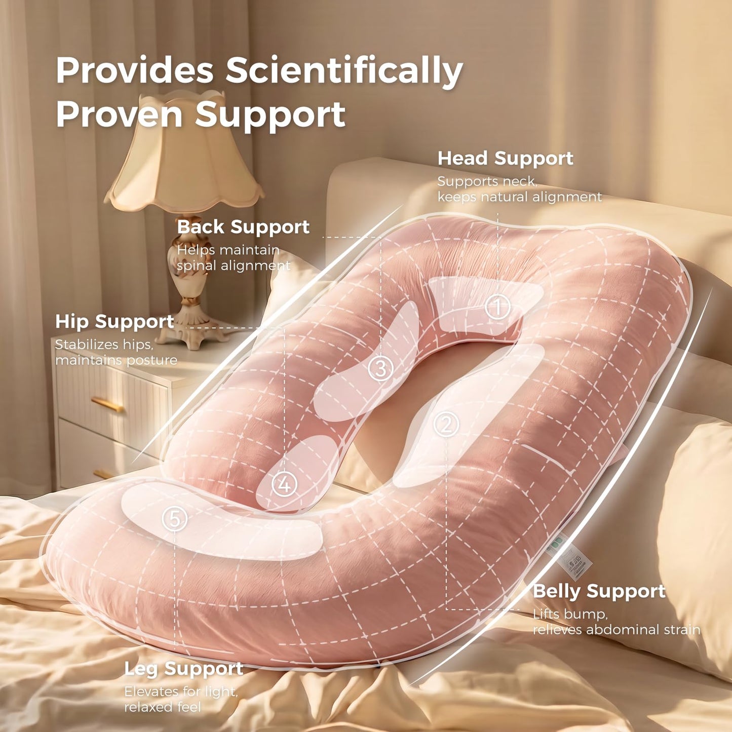 Momcozy Pregnancy Pillows for Sleeping, U Shaped Full Body Maternity Pillow with Removable Cover - Support for Back, Legs, Belly, HIPS for Pregnant Women, 57 Inch Pregnancy Pillow, Cotton Pink