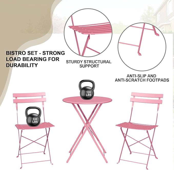 Bistro Table and Chairs Set of 2, 3 Piece Outdoor/Indoor Folding Patio Bistro