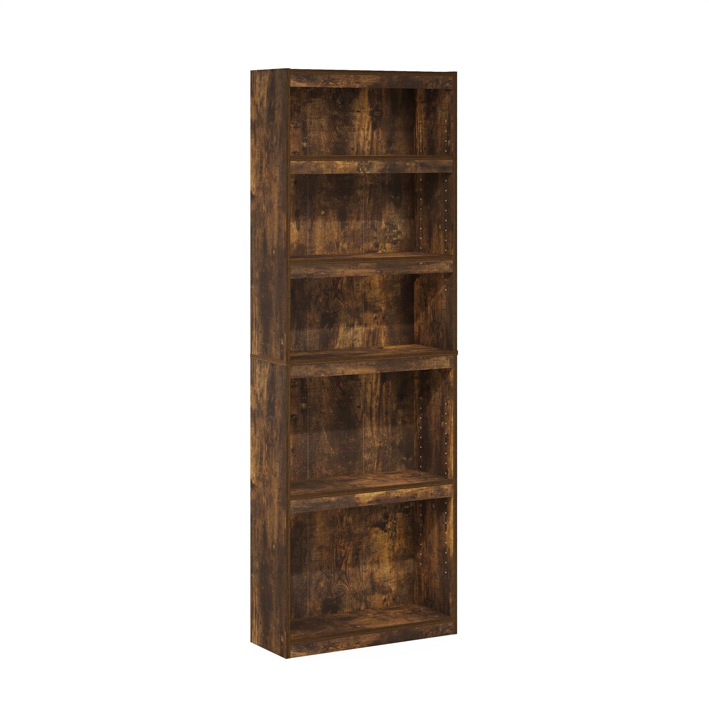 Furinno Jaya Book Shelf, 5-Tier Bookshelf, Bookcase, with Adjustable Shelves, 9.5" x 24.5" x 71.1", for Organization and Storage, for Home Office, Living Room, Amber Oak