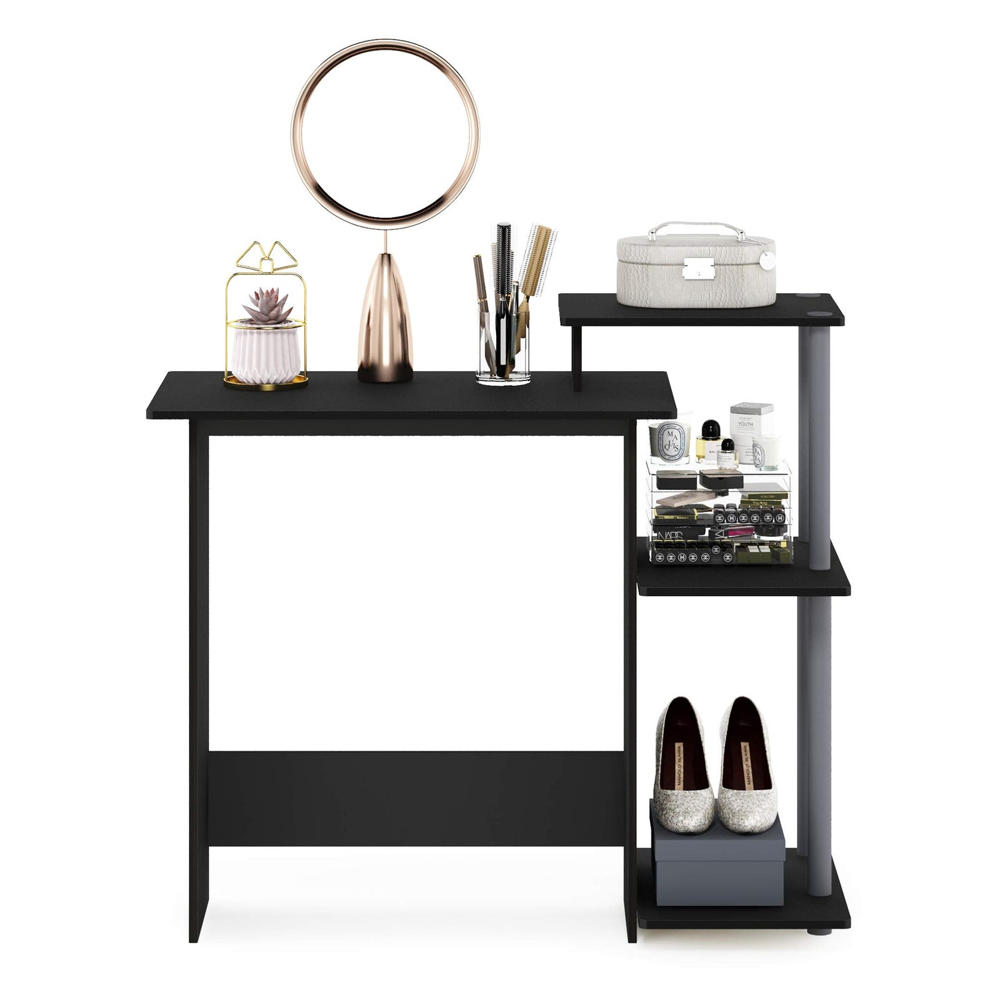 Furinno EFFICIENT Desk, 28.6" Wide Gaming Desk with 3 Open Side Shelves, Laptop Notebook Computer Desk, Office Desk for Home Office, Study Room, Dorm, Bedroom, Black