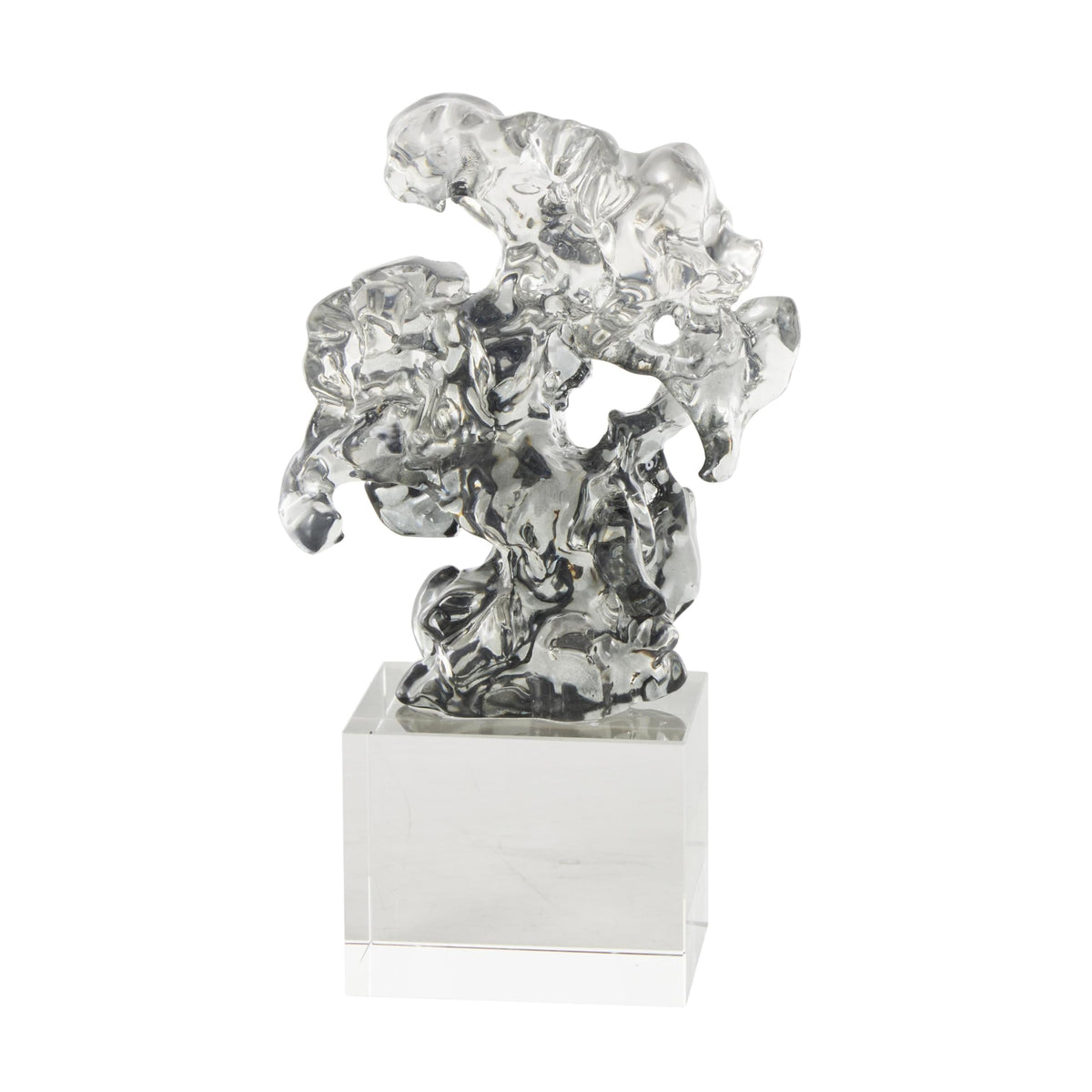 Deco 79 Glass Abstract Decorative Sculpture Freeform Home Decor Statue with Clear Square Base, Accent Figurine 6" x 3" x 10", Clear