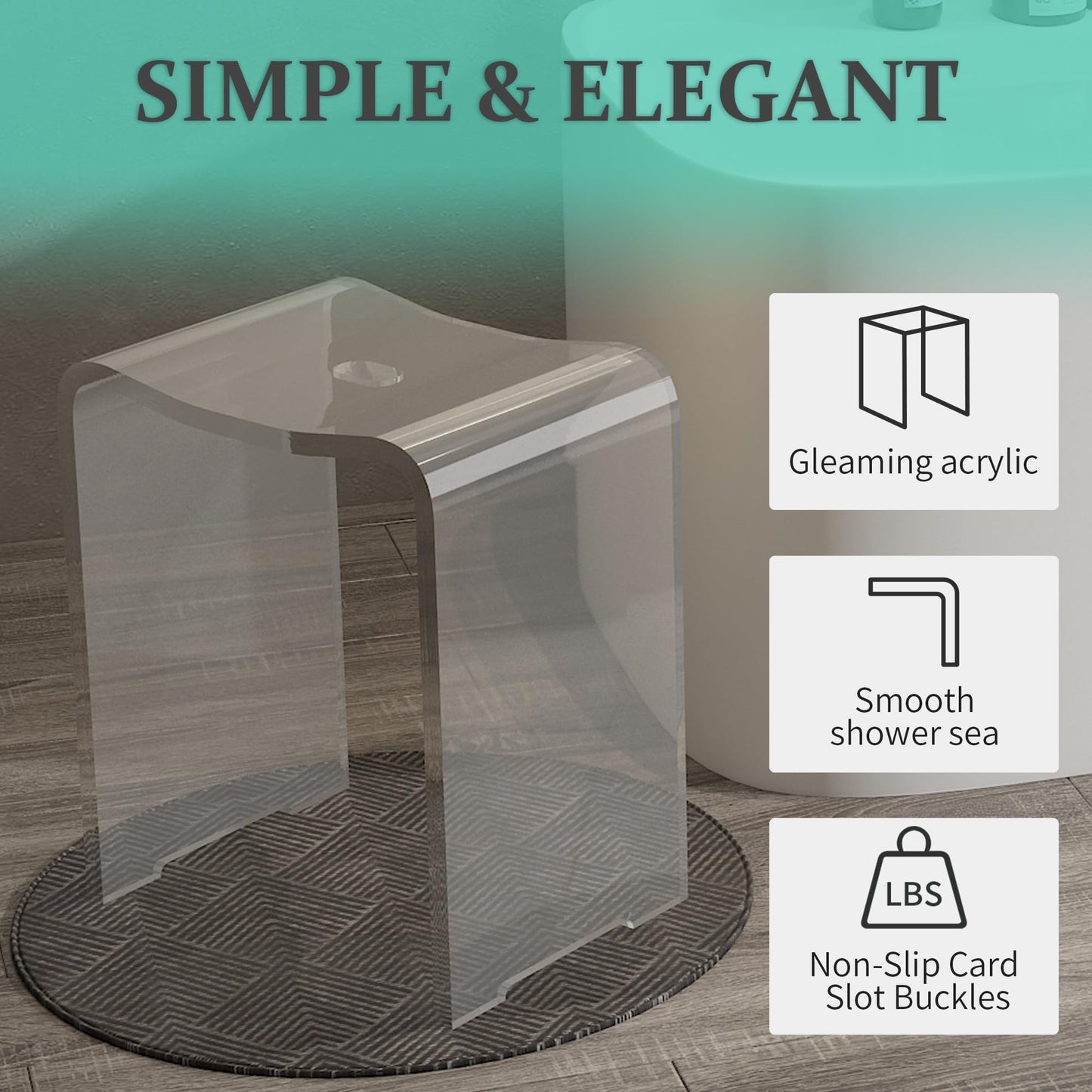 LFTYTUO Acrylic Anti-Skip Shower Bench, Clear Shower Stool for Inside Shower, Modern Shower Chair with Curved Seat & Water Leaking Hole 300LBS Weight Capacity