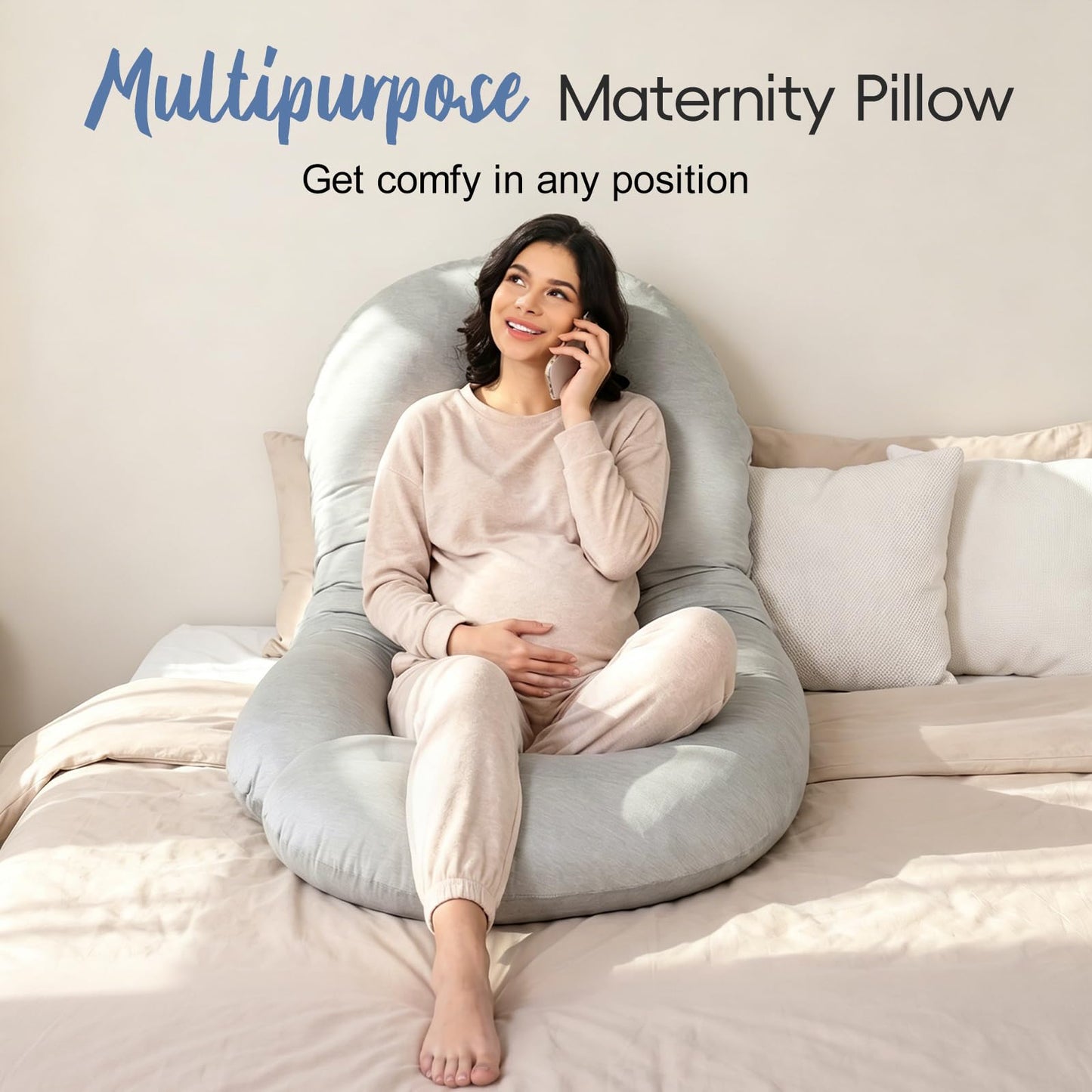 EZMOM Pregnancy Pillow for Sleeping, Soft 57“ Full Body Maternity Pillow, U Shaped with Removable Washable Cover, Support for Back, Belly, Leg, Hip, Neck & Shoulder (Cooling Grey)