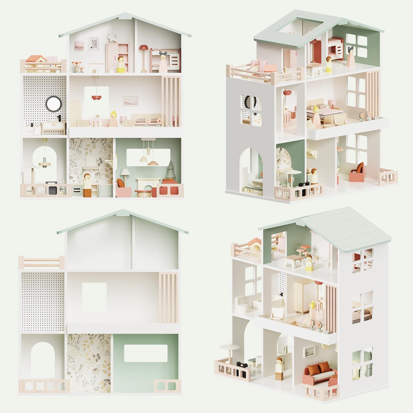 Fabuday Modern Wooden Dollhouse for Kids Girls - 8 Rooms Doll House Playset, DIY Pretend Toy Play Houses Kits with 81 Pcs Furniture Accessories, Dolls & Pets, Gift for Toddlers Ages 3+