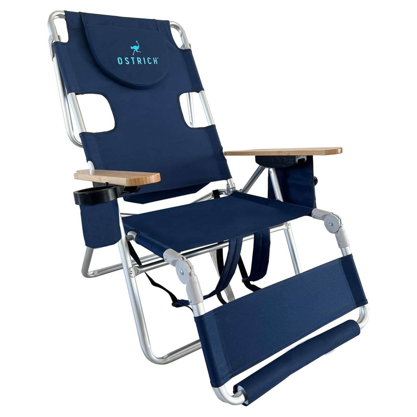 Ostrich the Woody Backpack 3N1 Portable Chair with Cooler Bag and Reclining Lounger for Tanning, Camping, Beach, and Outdoor Essential, Navy Blue