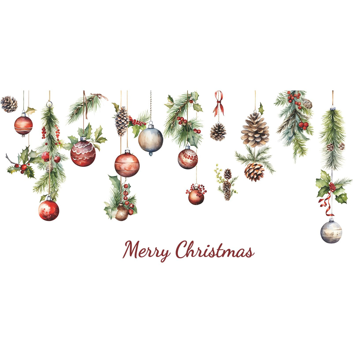 MeyRolizn Merry Christmas Light Ball Pinecone Wall Decals, Peel and Stick Christmas Window Clings, Decorations Wall Stickers for Room Kitchen Bathroom Party Holiday Decoration (Red)