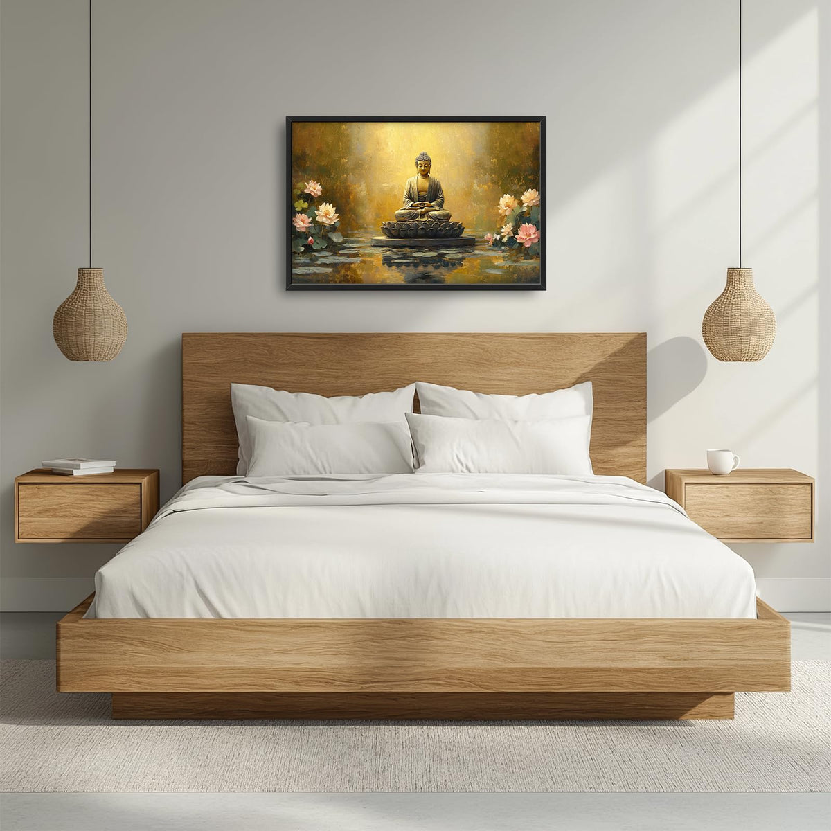 Buddha Lotus Large Wall Art Zen Meditation Wall Decor Spiritual Asian Calming Pictures Canvas Prints Peaceful Buddha Painting Framed Artwork for Yoga Bedroom Living Room Bathroom Home 36"x24"