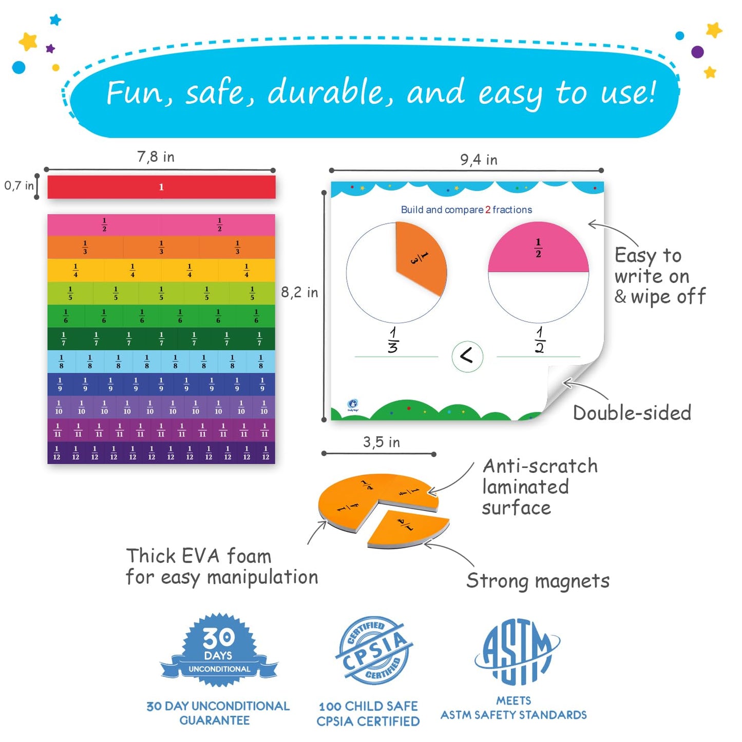 Simply magic 166 PCS Magnetic Fractions Activities Class Set & 112 PCS Yummy Magnetic Fractions for Math