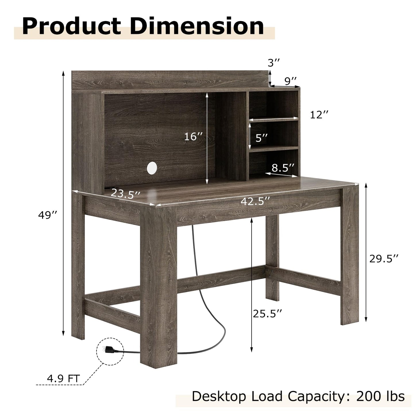 Tangkula Computer Desk with Hutch & Charging Station, Home Office Writing Study Desk with Storage Shelves, Cable Management Hole, Laptop Desk, Desk for Bedroom, Computer Workstation (Gray Oak)