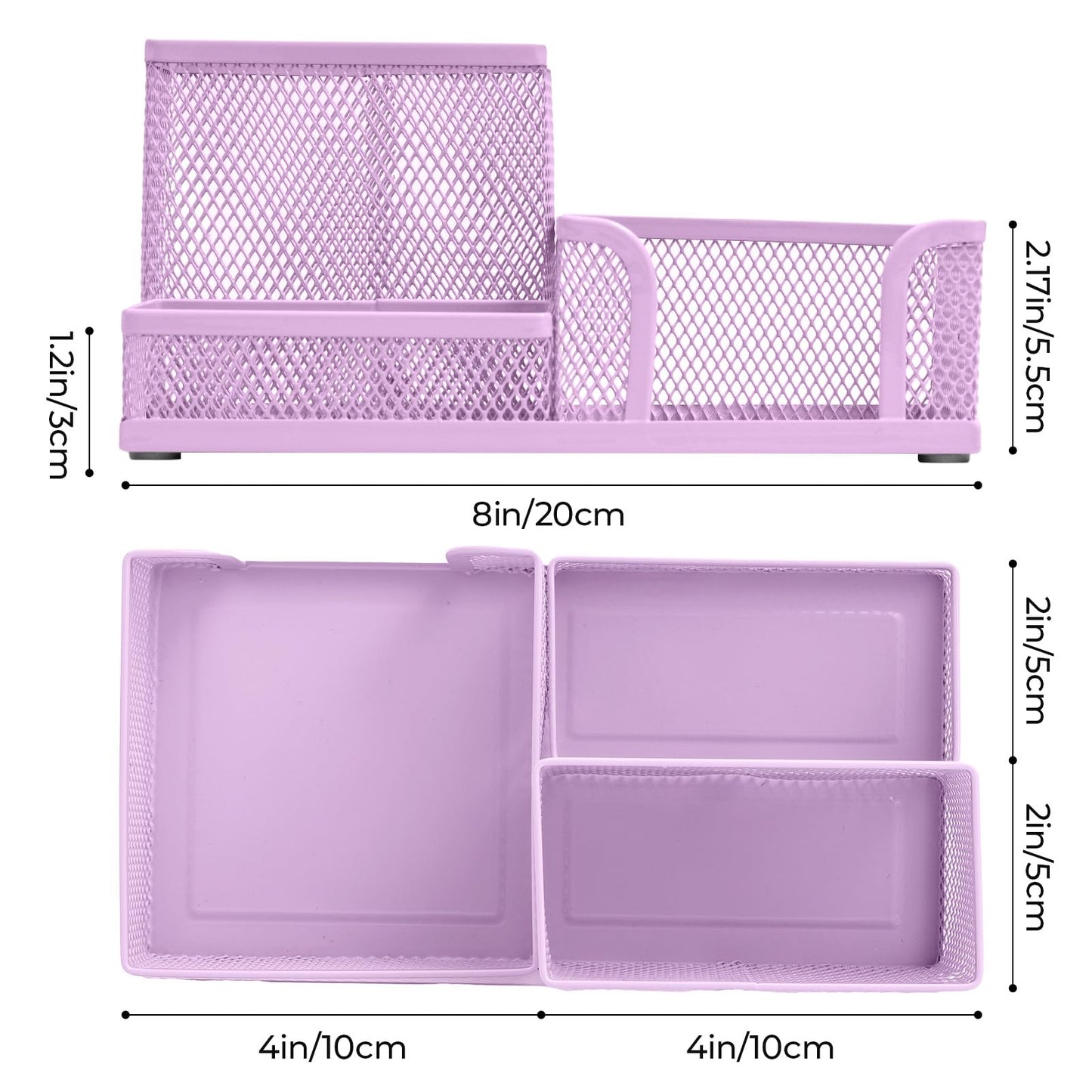 M&G Mesh Pen Holder Desk Organizers Pencil Holder for Desk Purple, 3 Compartments Metal Office Supply Organizer with Sticky Notes Holder for Home Office