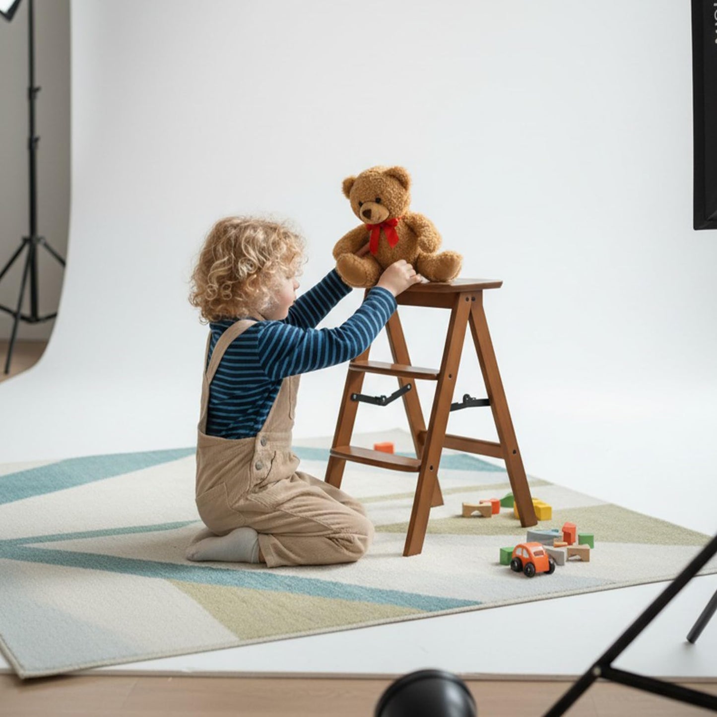 Kate 3-Step Foldable Wooden Step Ladder, 300 lb Capacity Solid Wood Step Stool for Photography Studio, Portrait Shooting, Home Kitchen & Living Room