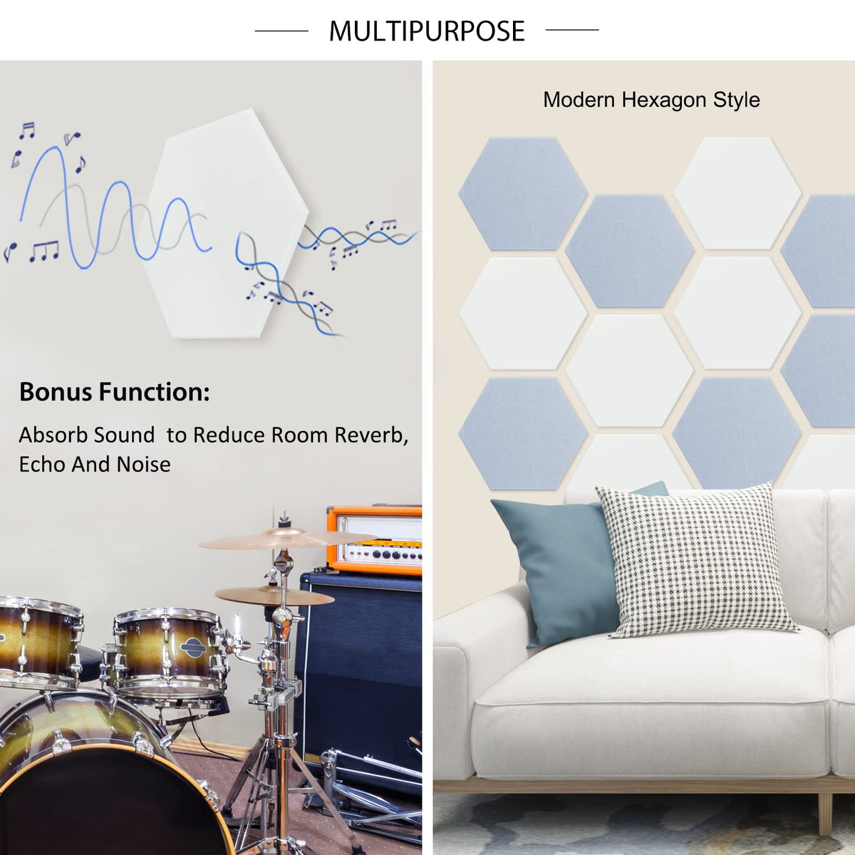 BXI Hexagon Felt Bulletin Board - 14.2 X 12.3 X 0.4 Inches 6 Pcs Self-Adhesive Poster Cork Board 30 Push Pins, Thick Pin Tiles Display Vision Board, Photo Picture Panels for Home Office Classroom