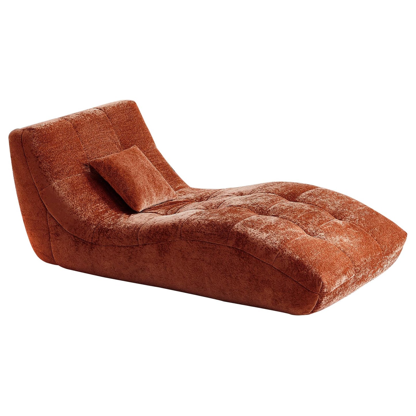 Huadeo Chaise Lounge Chair with Curved Back, Modern Upholstered Recliner Sofa, Tufted Accent Lounger Comfortable Lazy Chair for Bedroom, Apartment (Orange)