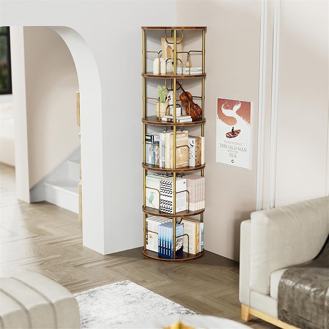 ALLSTAND 5 Tier Rotating Bookshelf, 360 ° Display Stackable Spinning Bookshelf