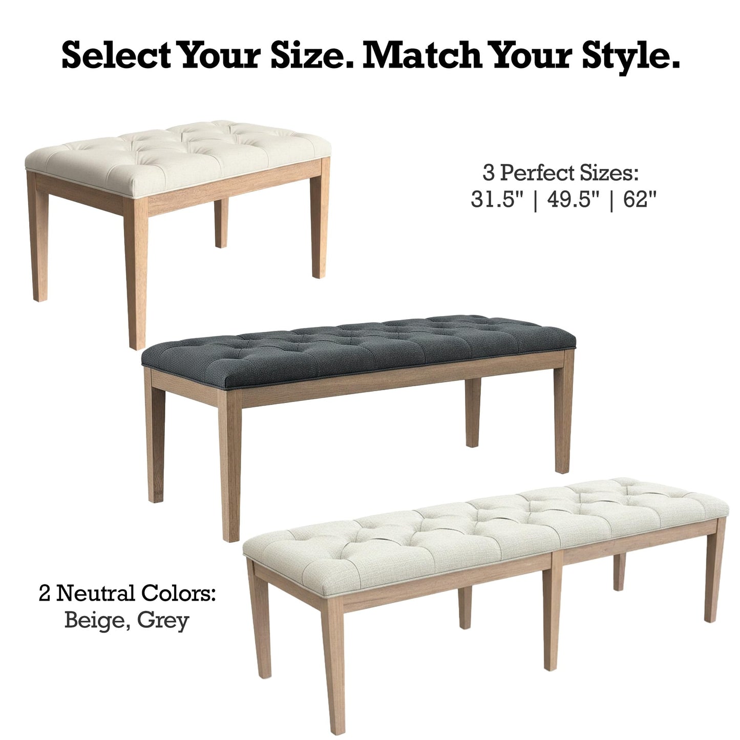Lux Home Upholstered Bench - French Contemporary Designer Style, Rubber Wood Frame & Premium Linen | Foot of Bed, Living Room Accent or Entryway Seat (Beige, 31-1/2"W)