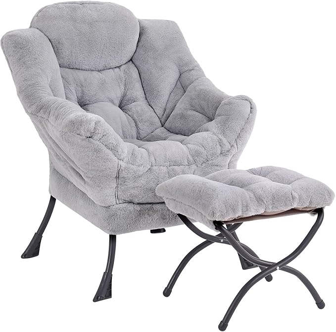 MBOOYOME Lazy Chair with Folding Ottoman, Modern Accent Armchair with Armrests