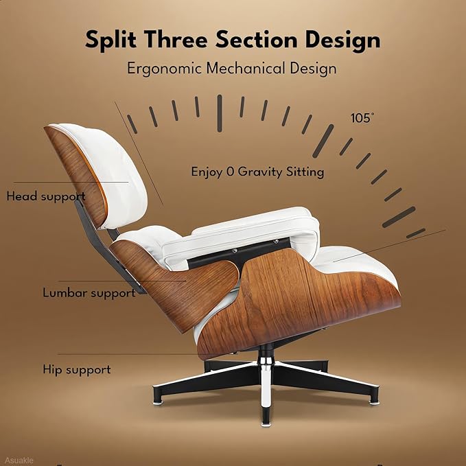 Top Grain Leather, Mid Century Chaise Lounge Chair and Ottoman, Modern Chair