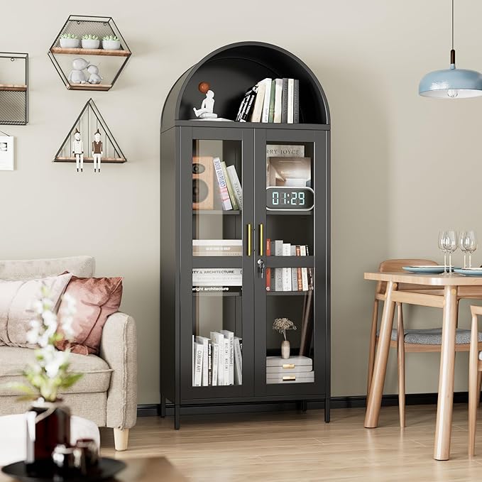 73" Black Metal Arched Display Cabinet