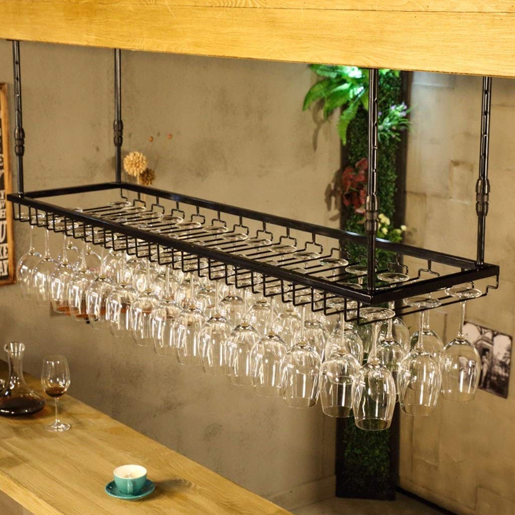 Creative Wrought Iron Wine Rack Upside Down Wine Glass Household Display Stand Bar Office Decor 7 Retro Copper 90cmX35cm