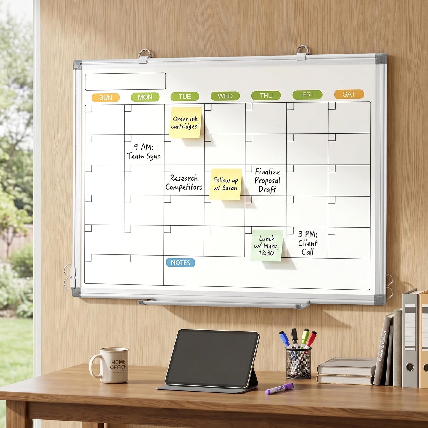 Monthly Calendar Dry Erase Whiteboard for Wall, 36" x 24" Magnetic Dry Erase Board, Hanging Double-Sided White Board, Portable Board for School, Planning, Memo, Home, Office, 2025 Calendar