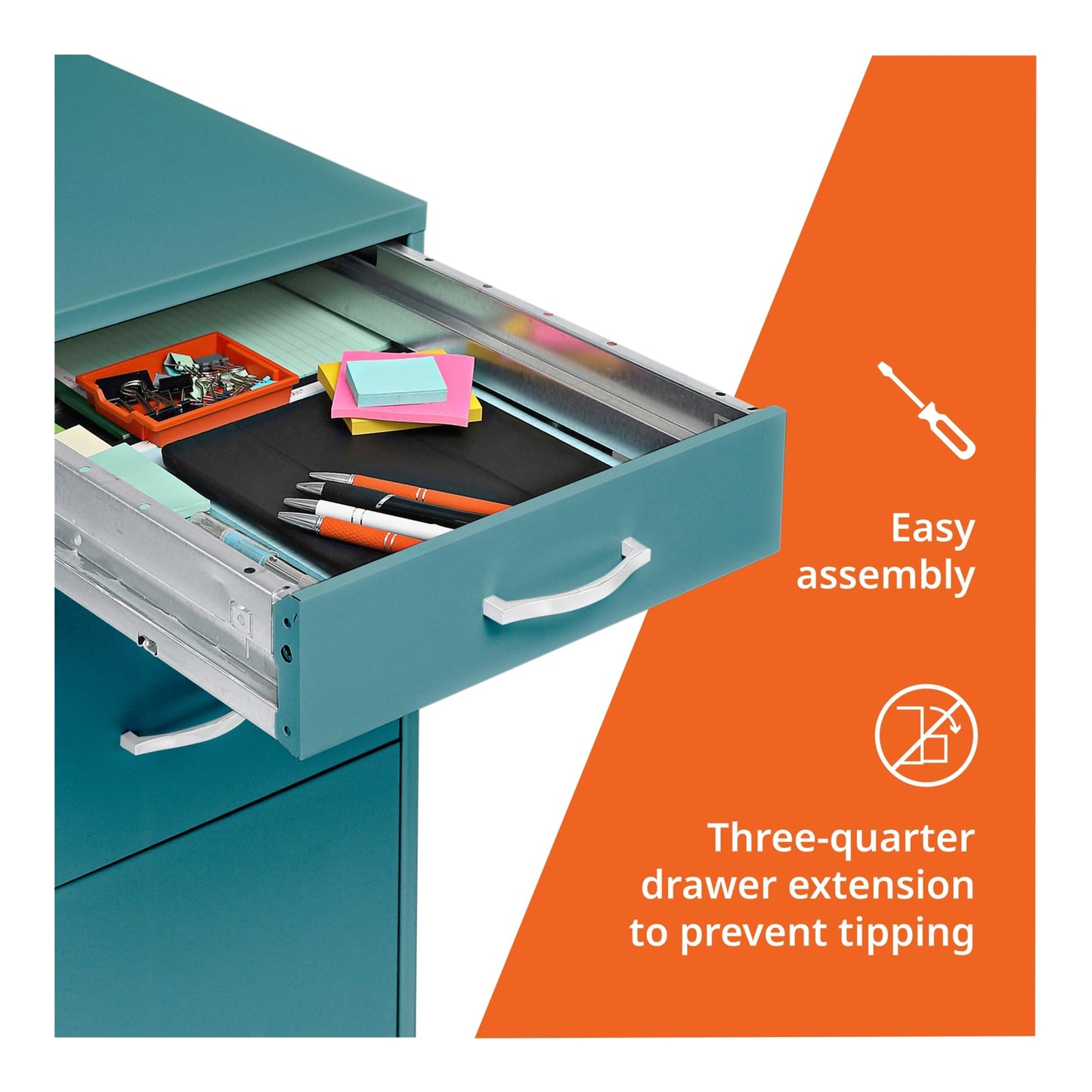 Lorell LYS SOHO Box/File/File Teal Mobile Cabinet, 3 Drawer