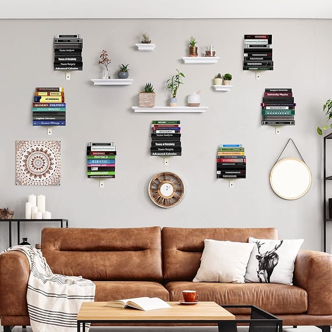 Floating Book Shelves for Wall, 8 Tier Invisible Floating Bookshelf, Vertical