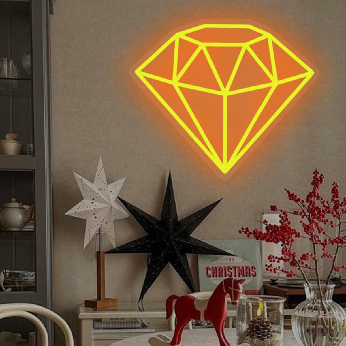Diamond Neon Sign for Wall Decoration, Glowing Neon Sign, Adjustable Brightness Shining LED Sign Night Light for Man Cave Bedroom, Wedding, Living Room, Party, Bar, Office Decoration-Gold