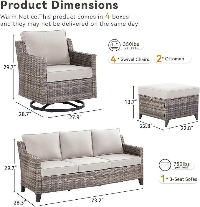 Outdoor Patio Furniture Set-7 Pieces All-Weather Wicker Outdoor Furniture
