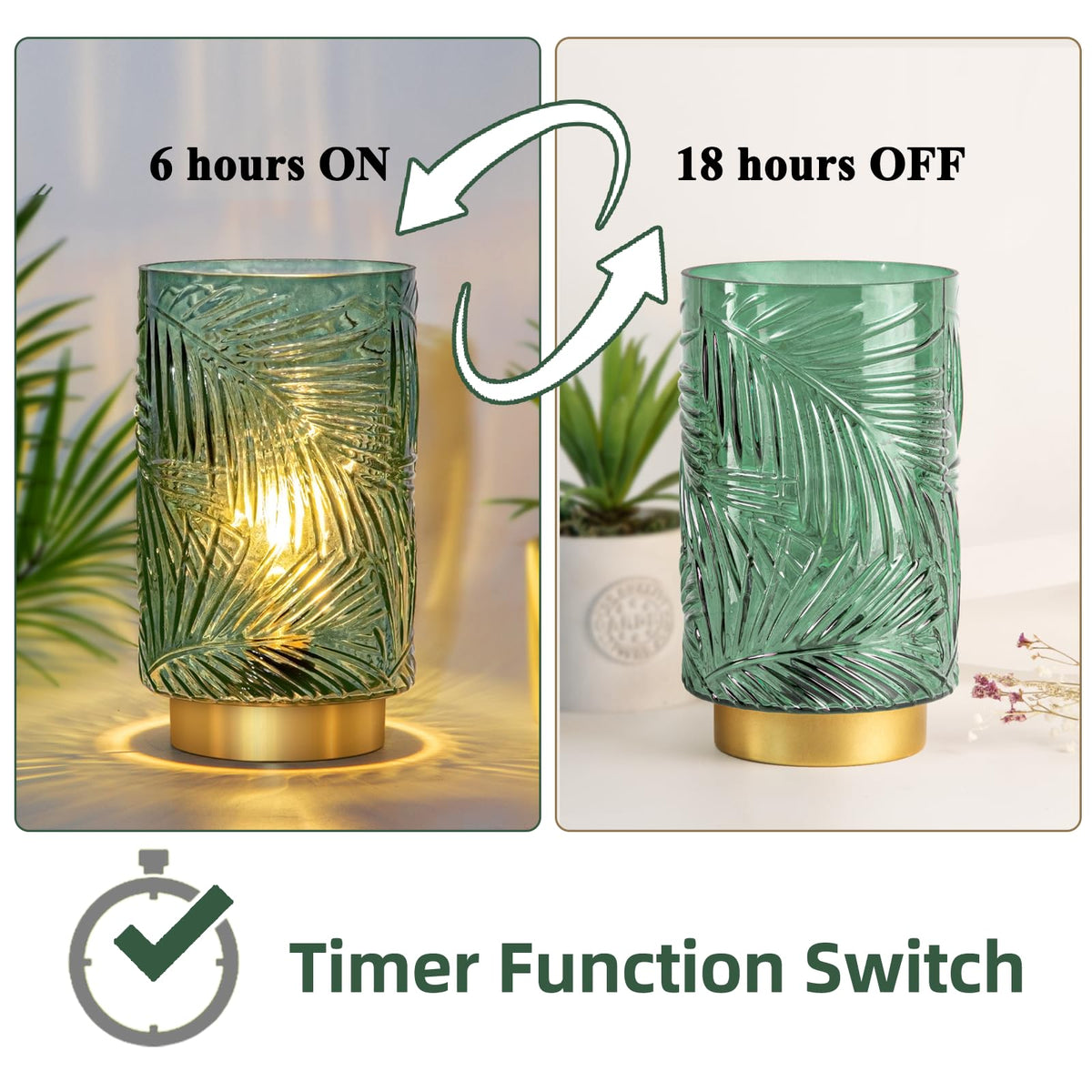 Battery Operated Table Lamp, Cordless Lamps for Home Décor, Nightlight with LED Bulb with Timer for Living Room Bedroom Tabletop Entryway Centerpiece Gift(S Green)