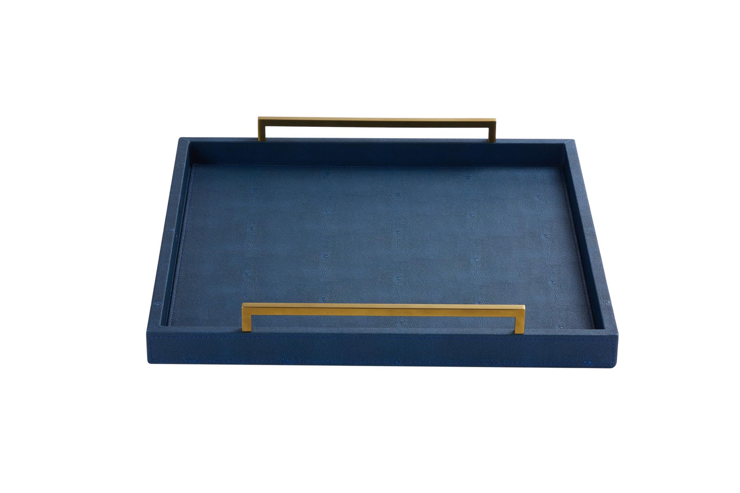24"x24" Oversized Square Ottoman Tray for Living Room, Extra Large Navy Blue Shagreen Leather Decorative Tray for Coffee Table,Wooden Serving Trays for Dinner Party (navyblue-Gold Handle, 24")