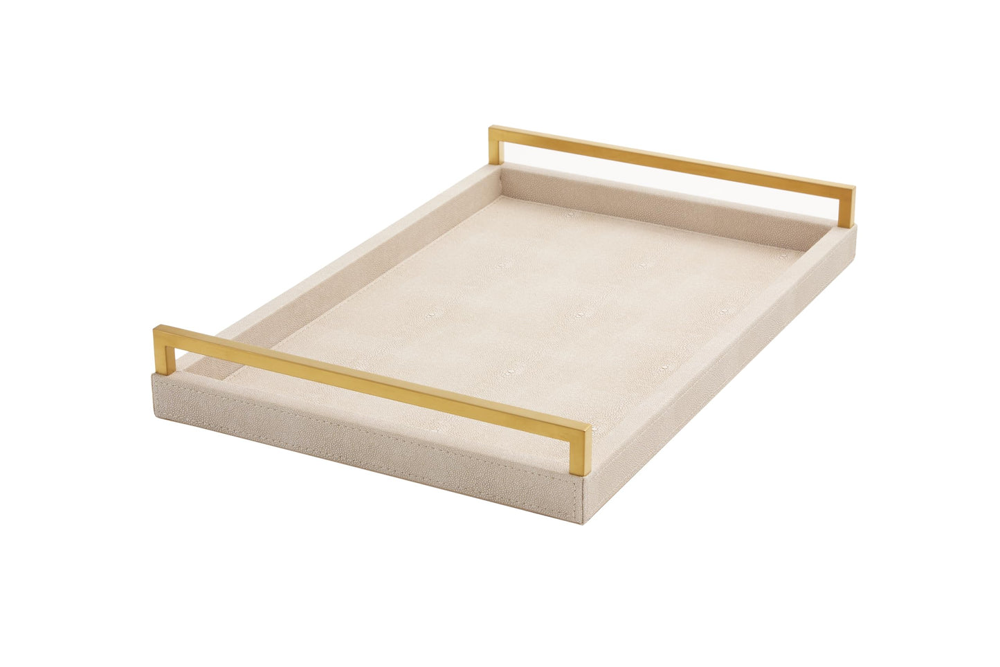 WV Ivory Shagreen Leather Serving Tray with Gold Handles-17.7x11.8 Inch Large Wooden Decorative Ottoman Tray fro Coffee Table, Kitchen, Dining, and Home Decor (Ivory)