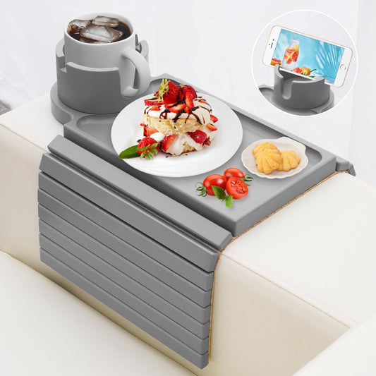aisongdong Couch Cup Holder - 3 in 1 Couch Arm Table Tray with 360° Rotating Cup Holder for Couch,Anti-Slip Arm Chair Rest Table for Large Wide Sofa Armrest, Foldable Side Table for Drinks Snacks