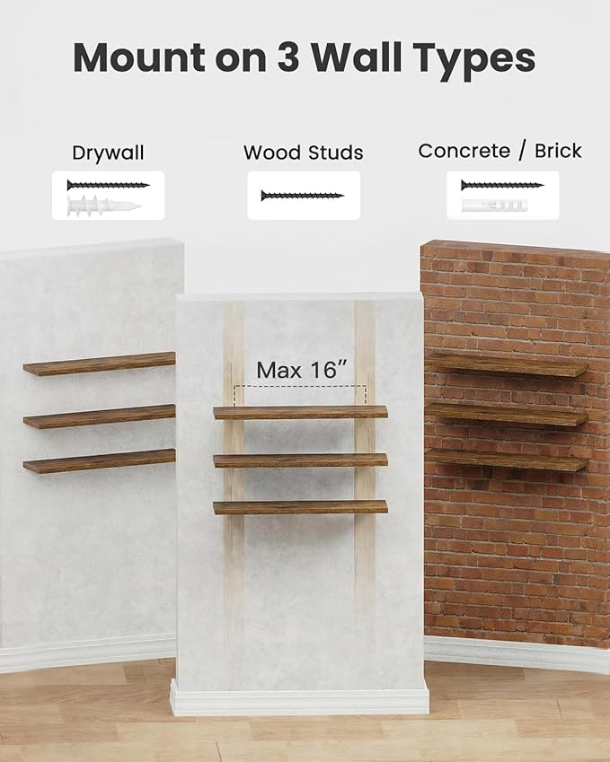 AMADA HOMEFURNISHING 23.6" L Floating Shelves, Wall Shelves Set of 3