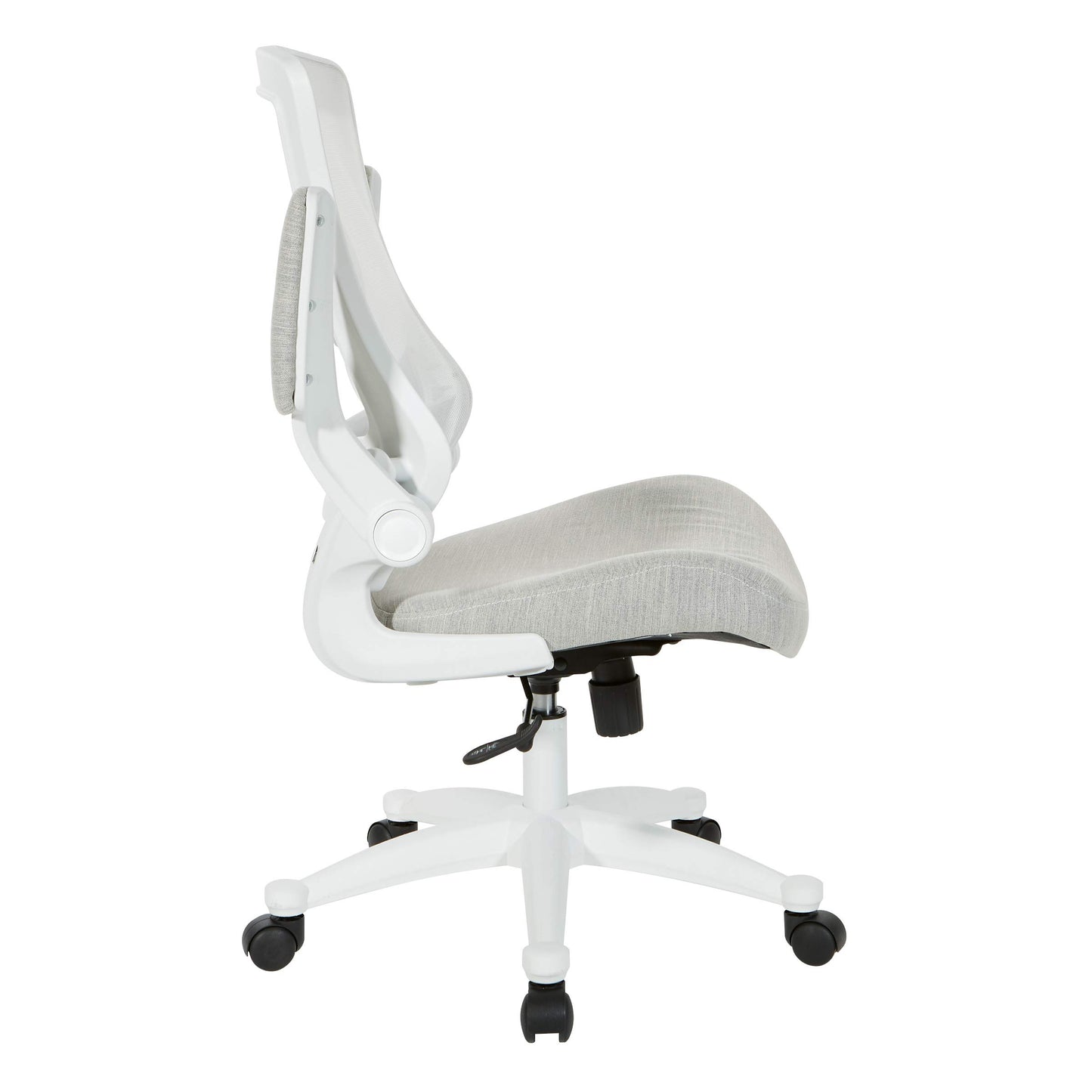 Office Star Ventilated White Screen Back Manager's Office Chair with Padded Color Flip Arms with White Nylon Base, Linen Stone Fabric