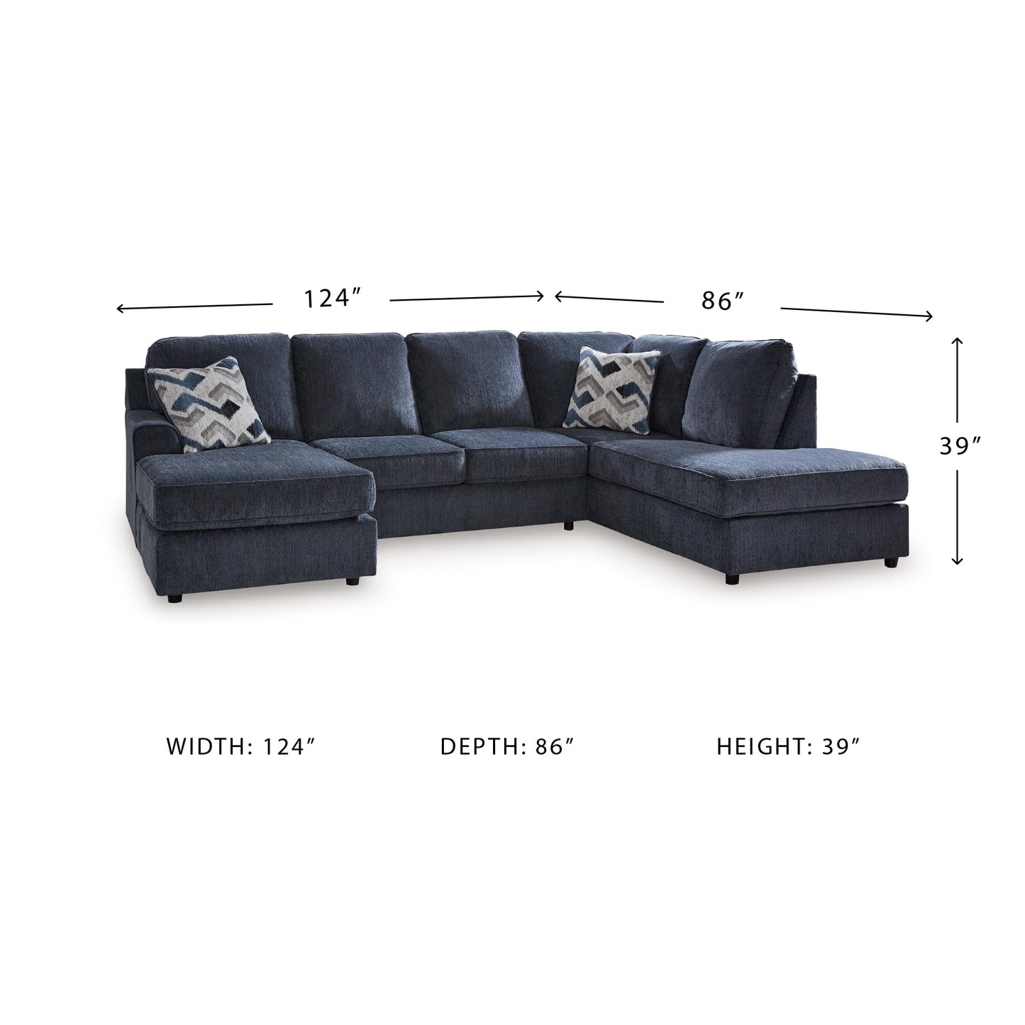 Signature Design by Ashley Albar Place Contemporary U-Shaped 2-Piece Sectional with Loose Seat Cushions and 2 Accent Pillows, Blue