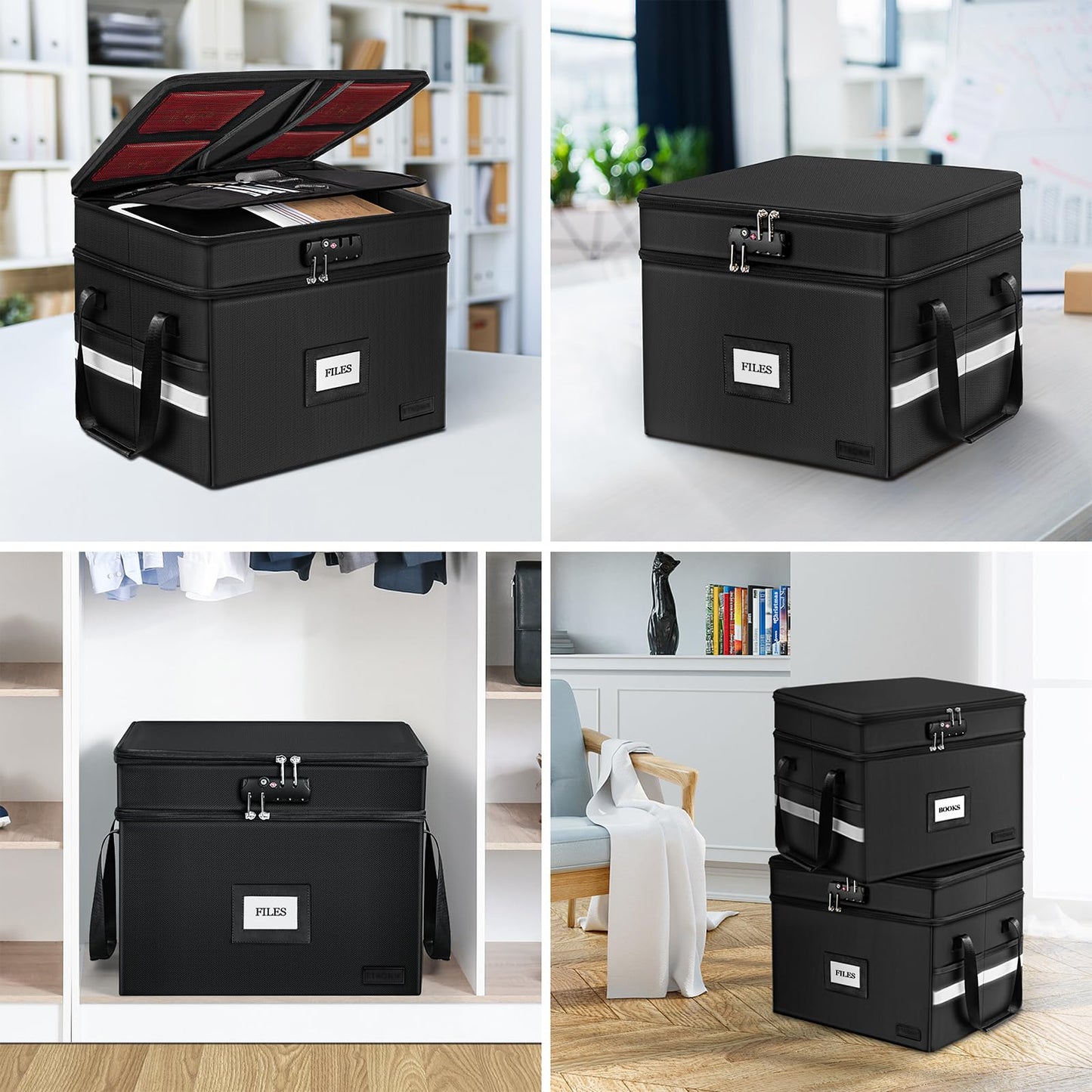 ETRONIK Fireproof File Organizer with Lock, 2 Layer Fireproof Document Box with 5 Tab Inserts, Portable Office File Cabinet Collapsible File Storage for Hanging Letter, Legal Size Folder
