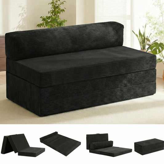 NLDD 5-in-1 Convertible Sofa Bed, Boneless Couch Loveseat with Removable Cushions & Washable Cover, Futon Sofa Bed with Handle, Pull Out Couch for Small Spaces, Queen Size, Black