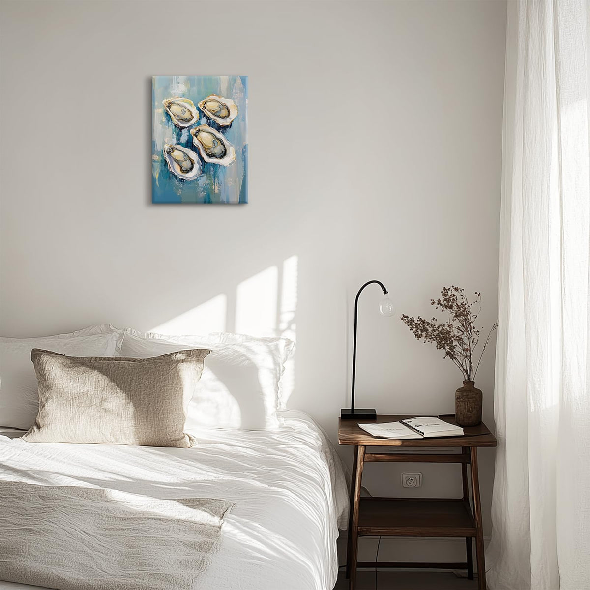 Oyster Wall Art, Coastal Oyster Pictures Wall Decor, Shell Canvas Prints Painting, Framed Fashion Artwork for Bathroom Bedroom Living Room Kitchen Dinning Room Office Home Decoration 12x16
