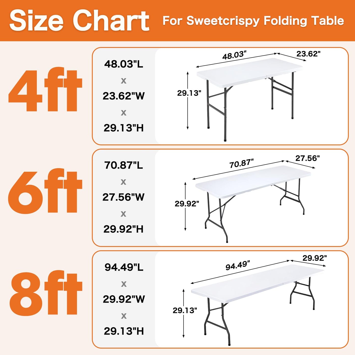 Sweetcrispy 4 FT Folding Picnic Table Easy to Fold and Store, Foldable Table for Camping Picnic Dining Party Kitchen Outdoor Indoor with Carrying Handle