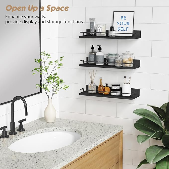 Forbena Black Floating Shelves for Wall, Bahtroom Wall Shelves Over Toilet