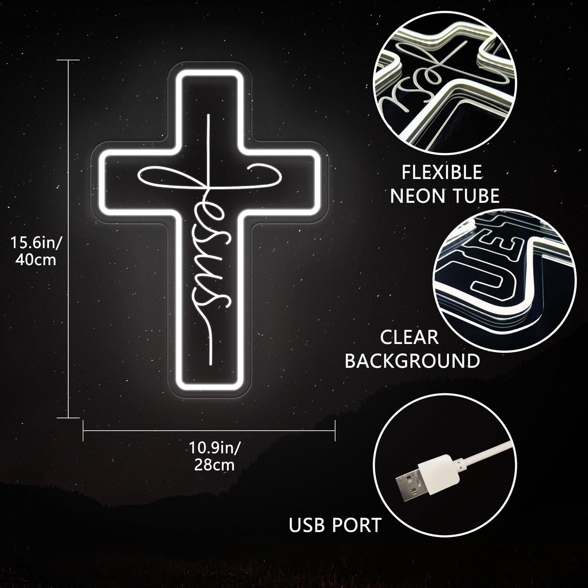 Jesus Cross Neon Signs, Dimmable LED Neon Lights for Wall Decor Bedroom Home Room Party Decor, Light Up Sign for Wedding Christmas Easter Celebrations New Year Gifts