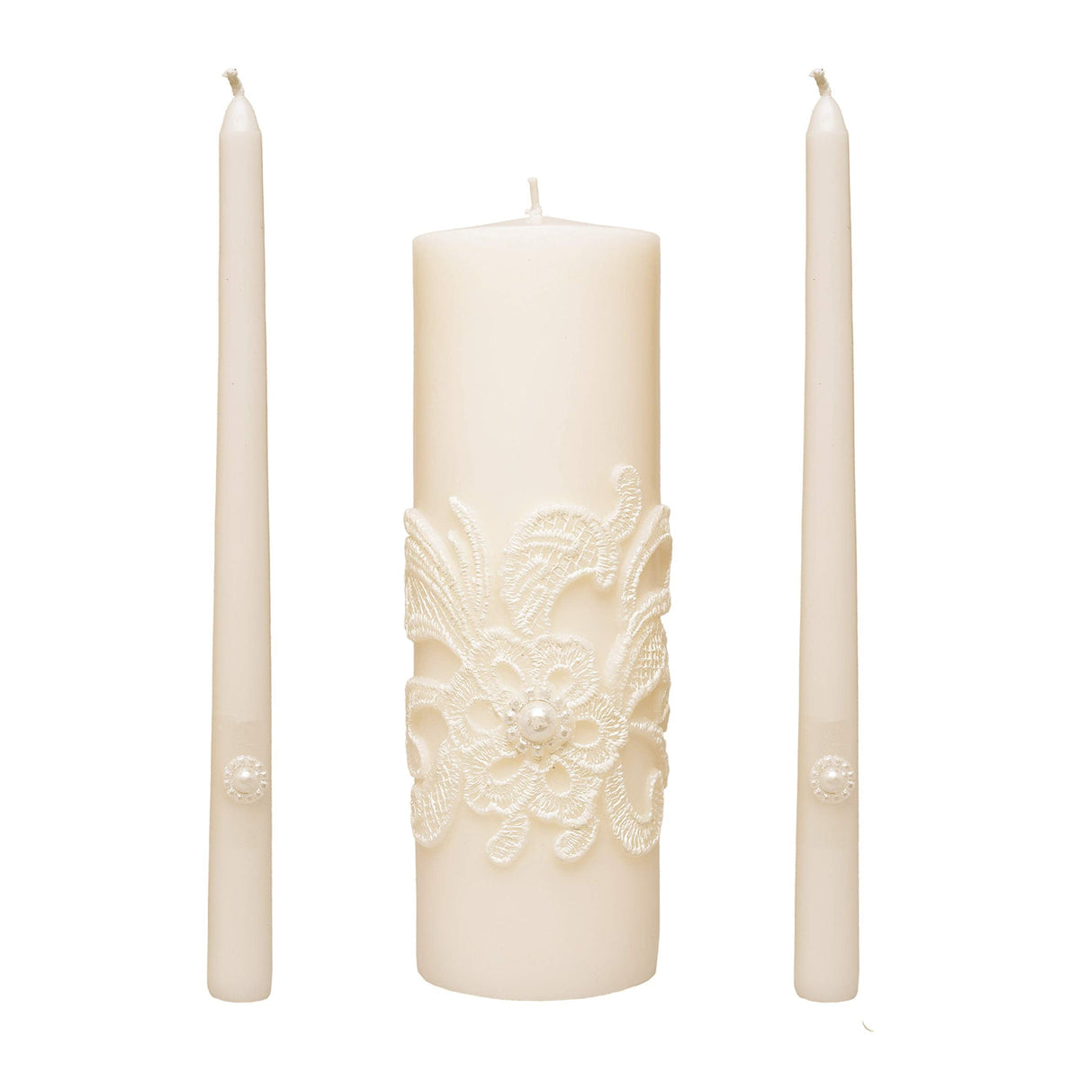 Hosley Gold Metal Unity Candle Holders Set for Wedding Ceremony, Includes 1 Pillar and 2 Taper Candles and one Metal Holder