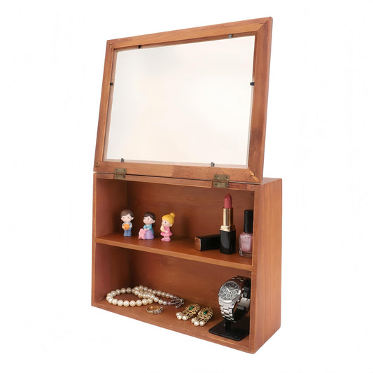 Wooden Display Cabinet with Glass Doors | Freestanding Curio Cabinet for Collectibles & Mini Figures | Desktop Organizer with Display Case for Cosmetics, Jewelry, Pastries & Po p Figures