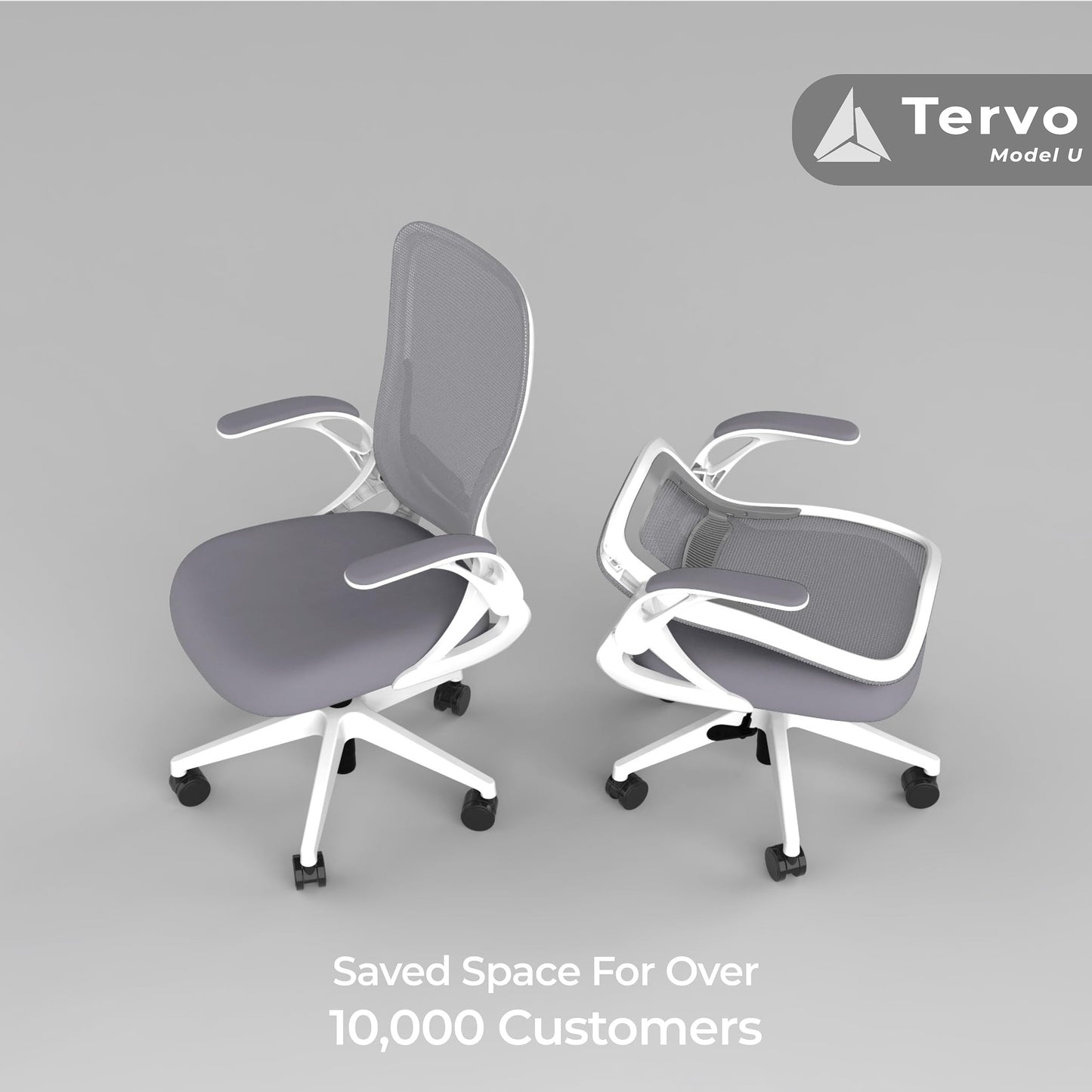 Tervo Model U | Folding Office Chair for Small Spaces | Gaming Chair for Adults & Kids | Ergonomic Mesh Computer Chair for Bedroom | Foldable Desk Chair for Home Work (White & Grey)