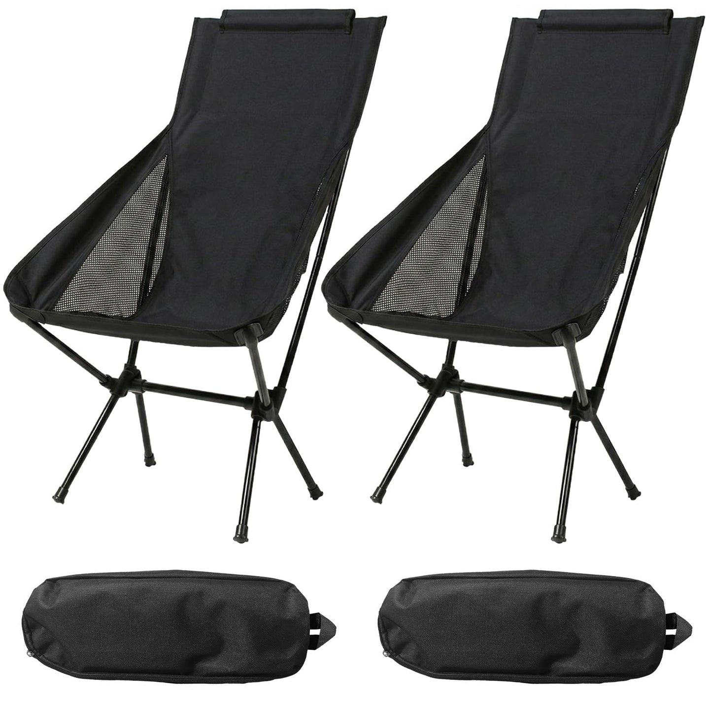 Wind Tour Portable Camping Chair Lightweight Foldable Outdoor Chair for Hiking Camp Backpacking Lawn Beach Fishing Picnic with Carry Bag (High-Back | Black-2)