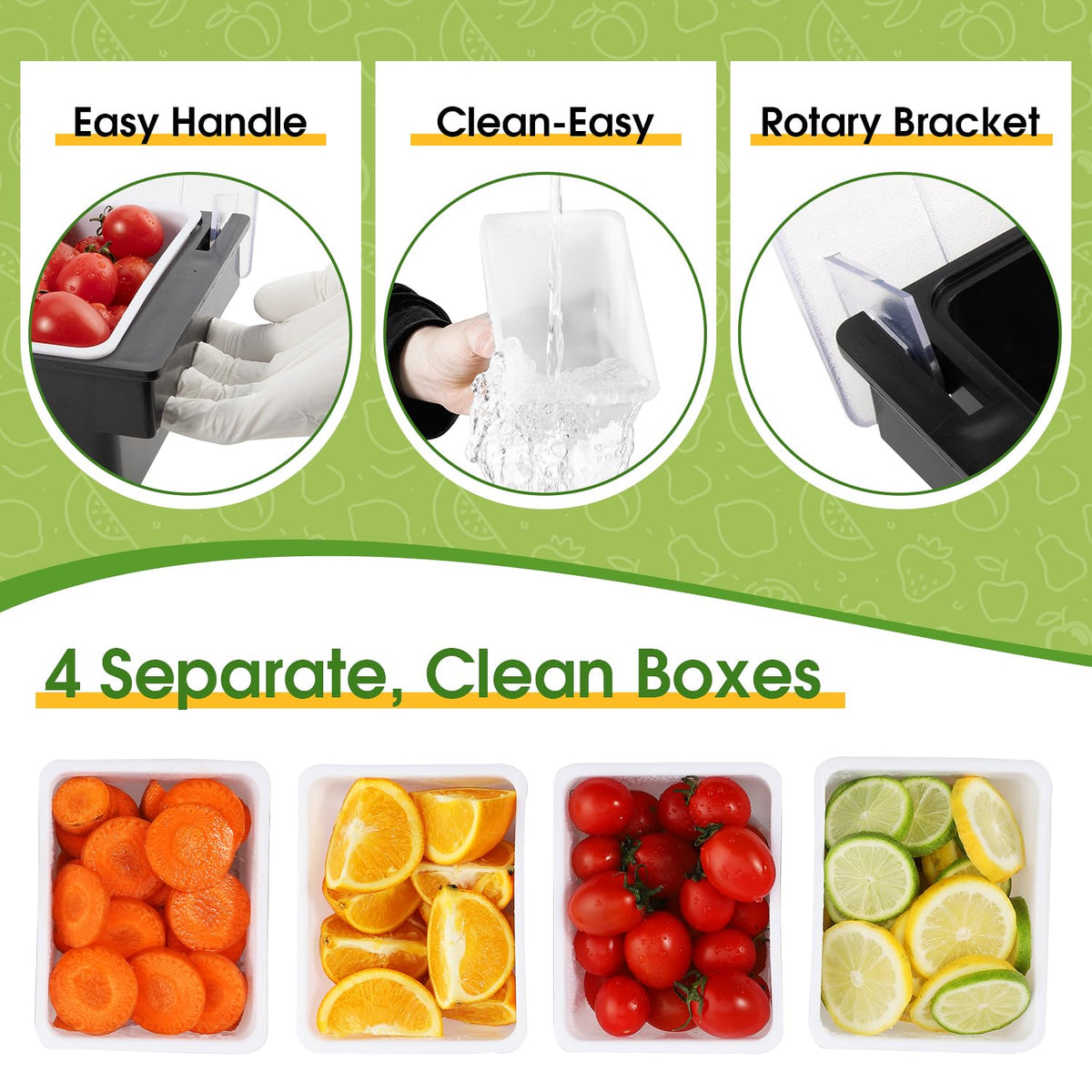 POWLAB Fruit, Veggie & Condiment Caddy with Lid Dispenser Tray Garnish Station for Bartending & Serving Taco (1, 4 Compartment)