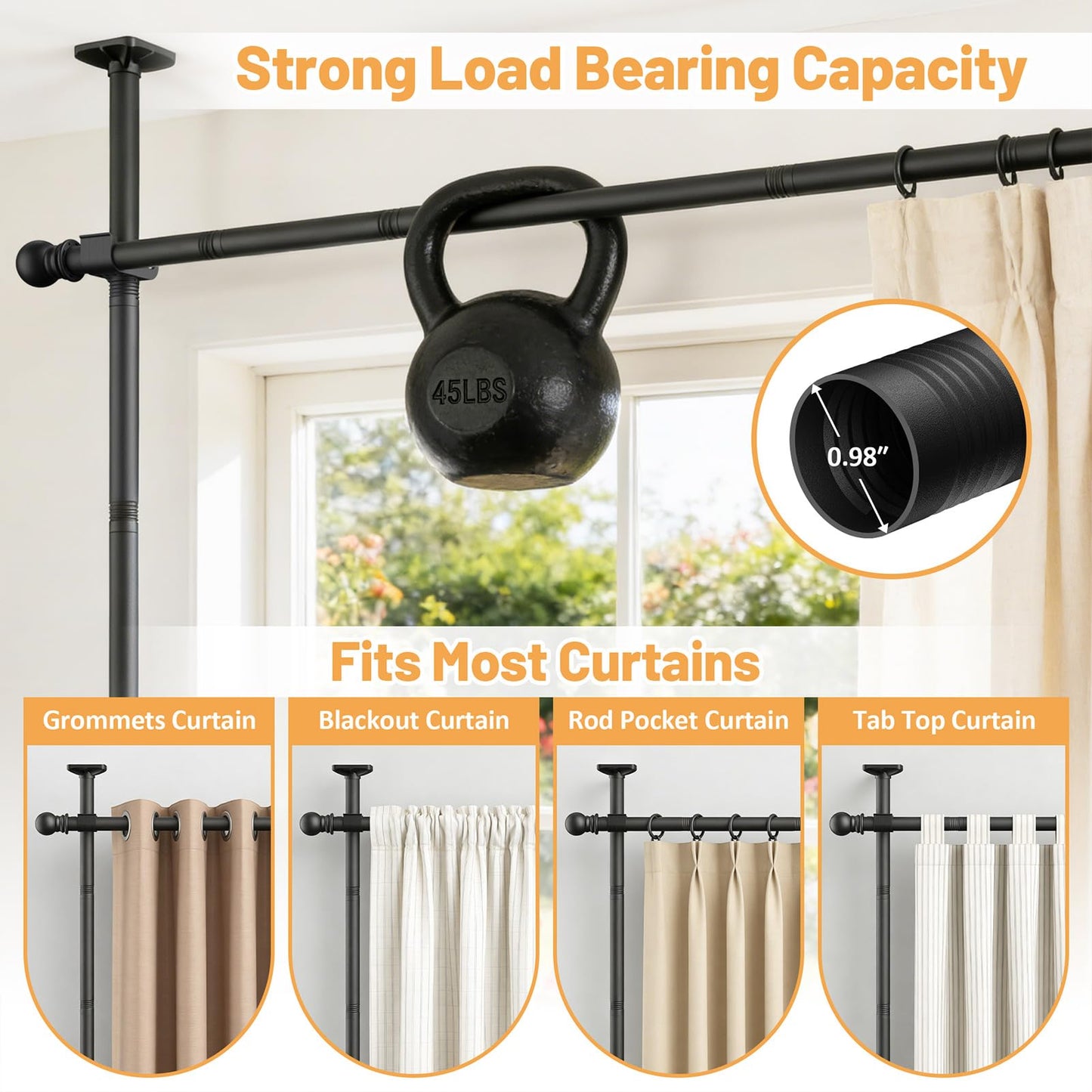 Room Divider Curtain Rod - Heavy Duty Adjustable Curtain Rod for Room Separation, Privacy Room Divider for Bedroom, 10-11ft(H) 58-116inch(W),Easy Install Wall Divider Curtain Rod,Black