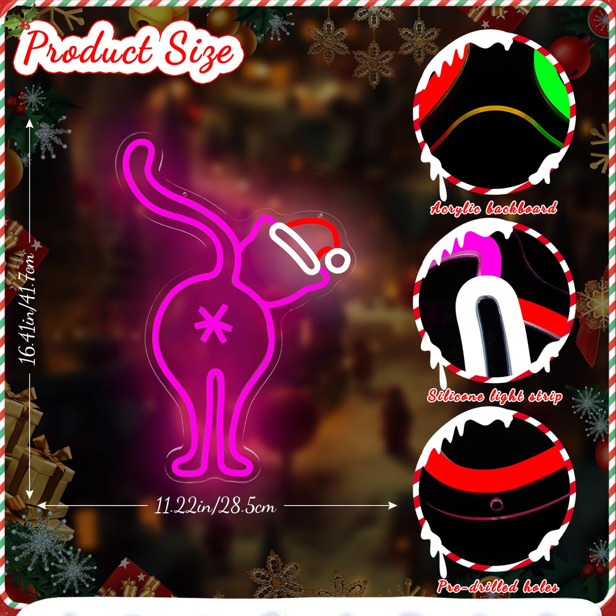 FuugZze Christmas Neon Signs for Wall Decor Black Cat Neon Lights Christmas Led Sign for Bedroom Wall Dimmable Black Cat Light Up Signs for Party Wall Room Home Decor Gift