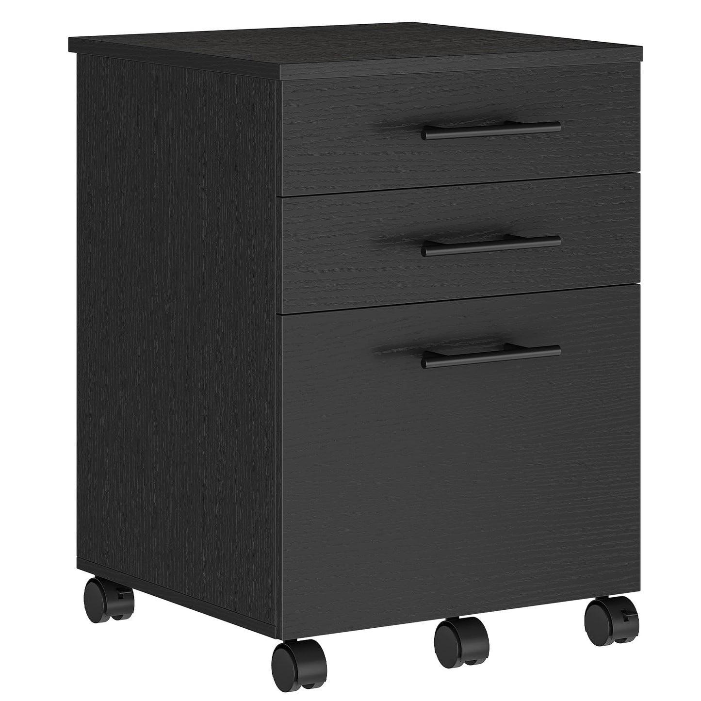 HOOBRO 3-Drawer File Cabinet, Wooden Under Desk Filing Cabinet, fits A4/Letter Size for Home Office, Small Rolling Storage Drawer Chest, Printer Stand with Drawers, Black BK02WJ01G1
