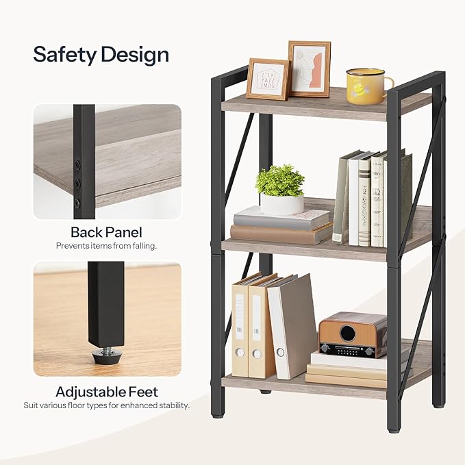 HOOBRO Bookshelf, 3-Tier Industrial Bookcase, Book Shelf Storage Organizer